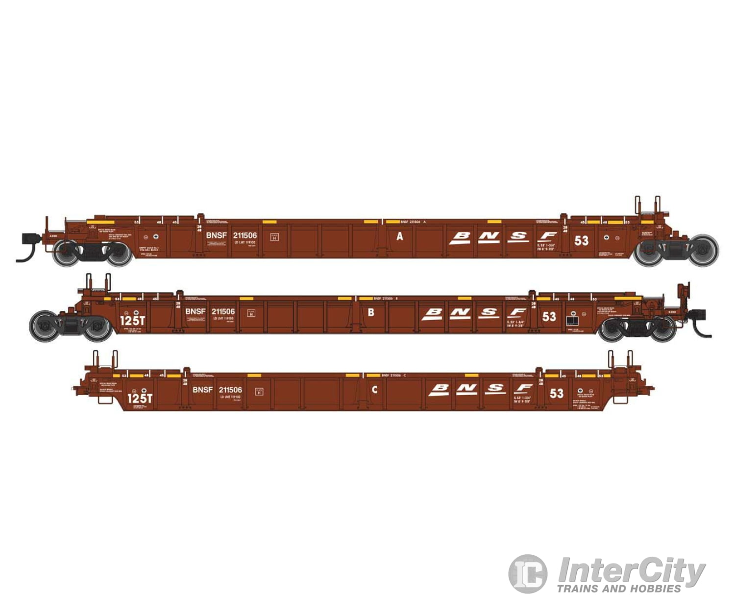 Walthers Mainline 55801 Nsc Articulated 3-Unit 53 Well Car - Ready To Run -- Bnsf Railway #211506