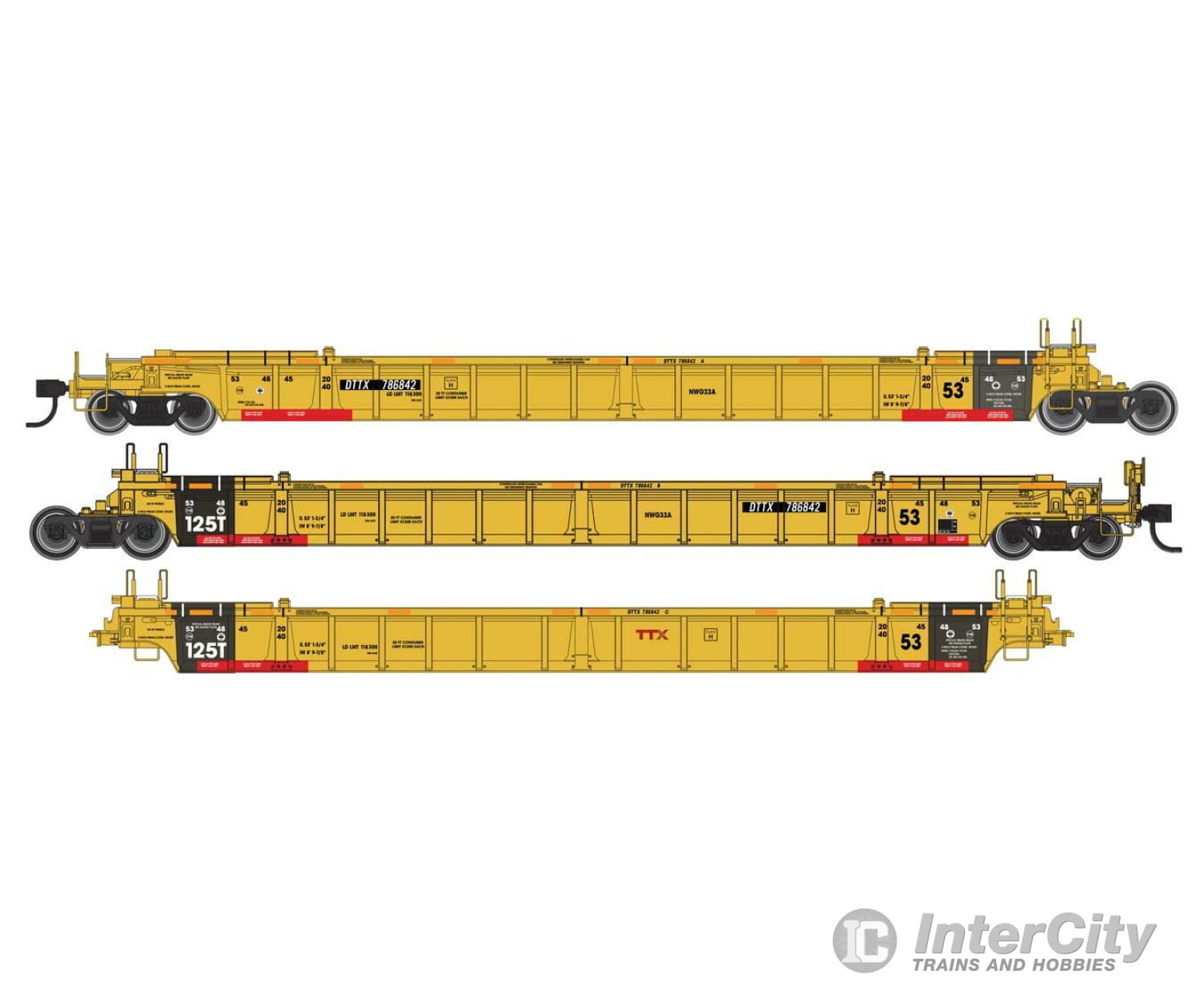 Walthers Mainline 55813 Nsc Articulated 3-Unit 53 Well Car - Ready To Run -- Ttx Dttx #786842