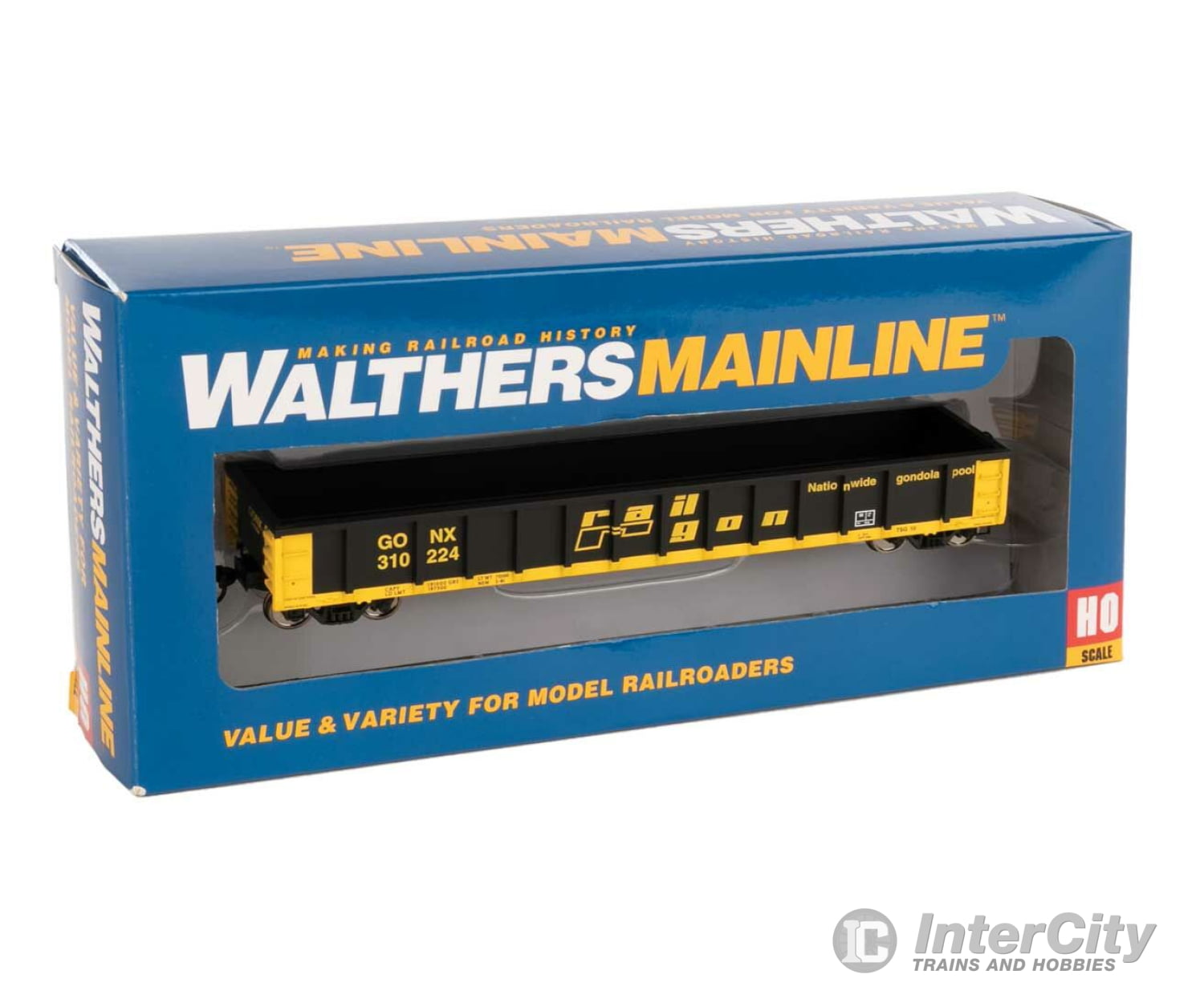 Walthers Mainline 6278 53 Railgon Gondola - Ready To Run -- Gonx #310224 (As-Built; Black Yellow)