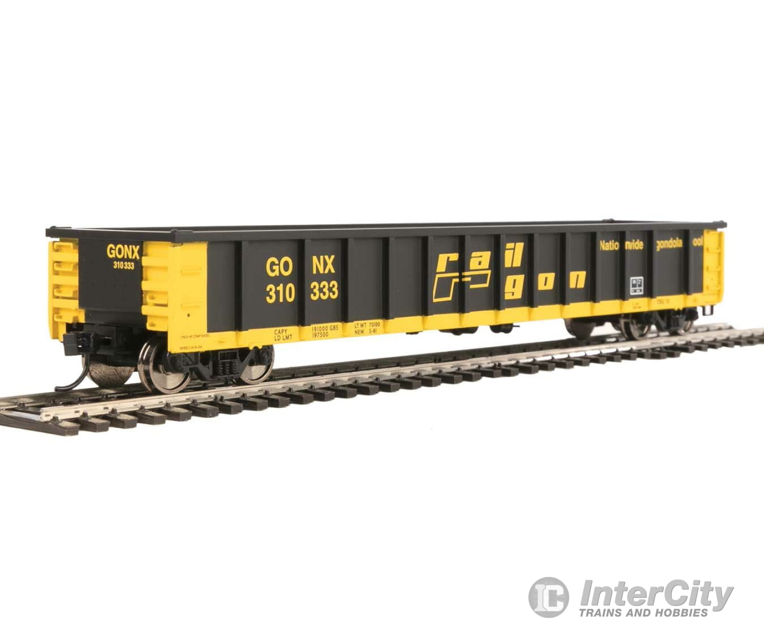 Walthers Mainline 6279 53 Railgon Gondola - Ready To Run -- Gonx #310333 (As-Built; Black Yellow)