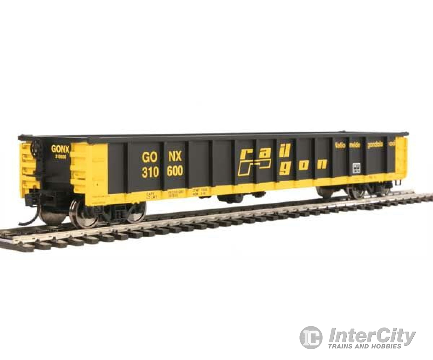 Walthers Mainline 6283 53 Railgon Gondola - Ready To Run -- Gonx #310600 (As-Built; Black Yellow)