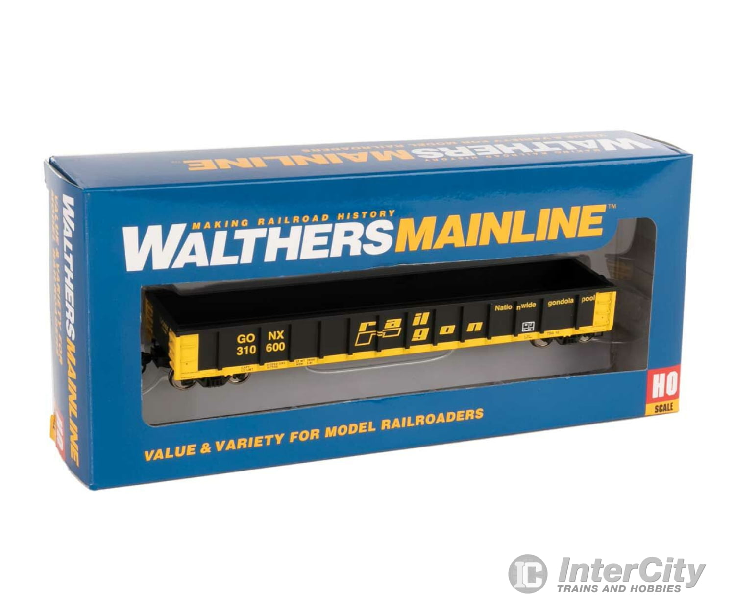 Walthers Mainline 6283 53 Railgon Gondola - Ready To Run -- Gonx #310600 (As-Built; Black Yellow)