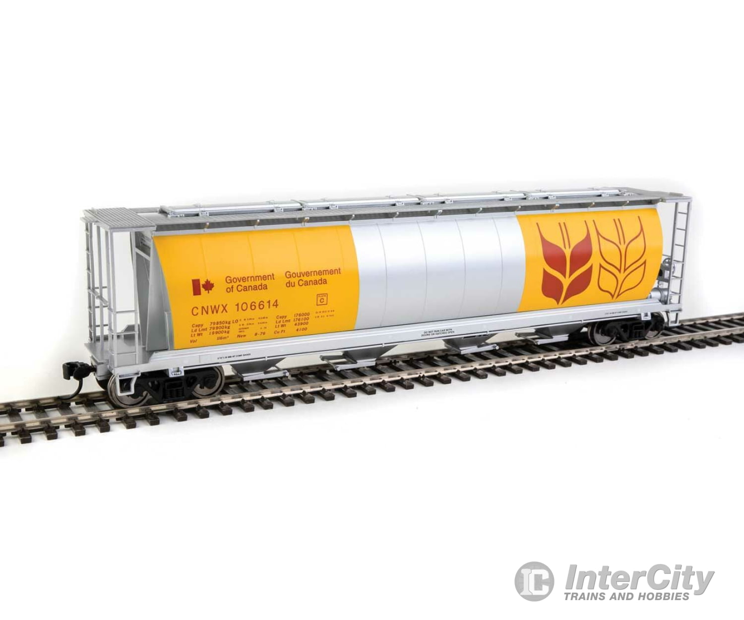 Walthers Mainline 7847 59 Cylindrical Hopper - Ready To Run -- Canadian Wheat Board Cnwx #106614