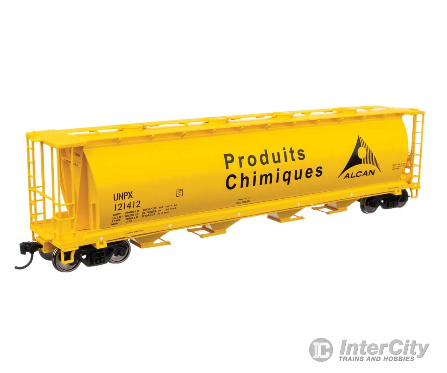 Walthers Mainline 7868 59 Cylindrical Hopper - Ready To Run -- Alcan Unpx #121412 (Yellow Black;