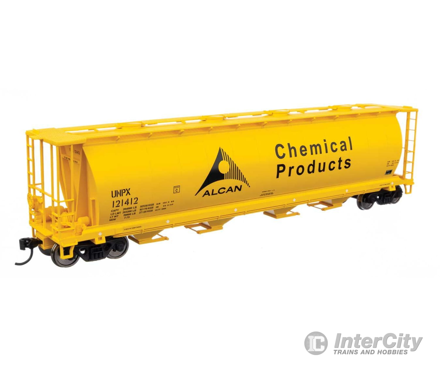 Walthers Mainline 7868 59 Cylindrical Hopper - Ready To Run -- Alcan Unpx #121412 (Yellow Black;