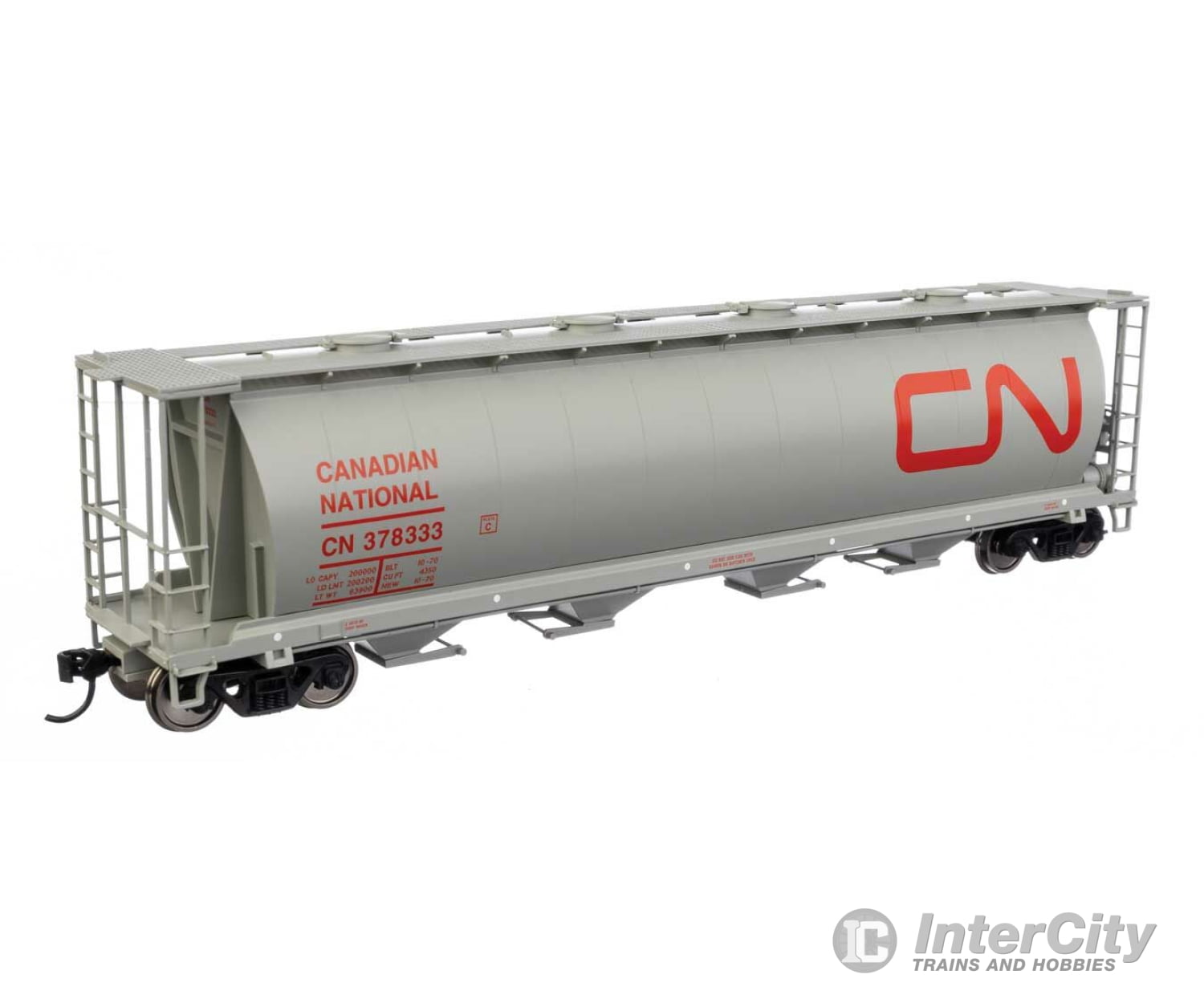 Walthers Mainline 7877 59 Cylindrical Hopper - Ready To Run -- Canadian National #378333 (Gray Red;