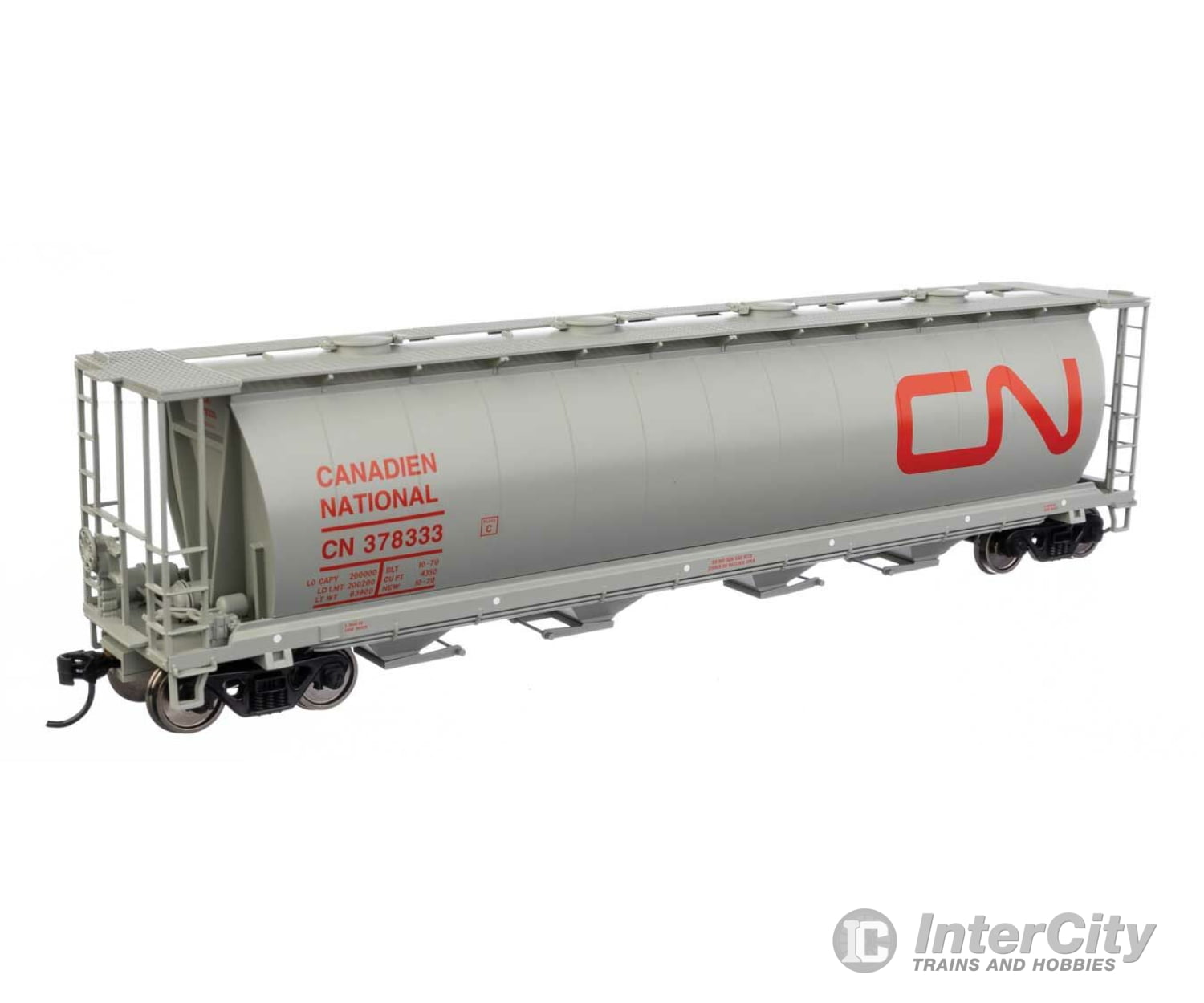 Walthers Mainline 7877 59 Cylindrical Hopper - Ready To Run -- Canadian National #378333 (Gray Red;