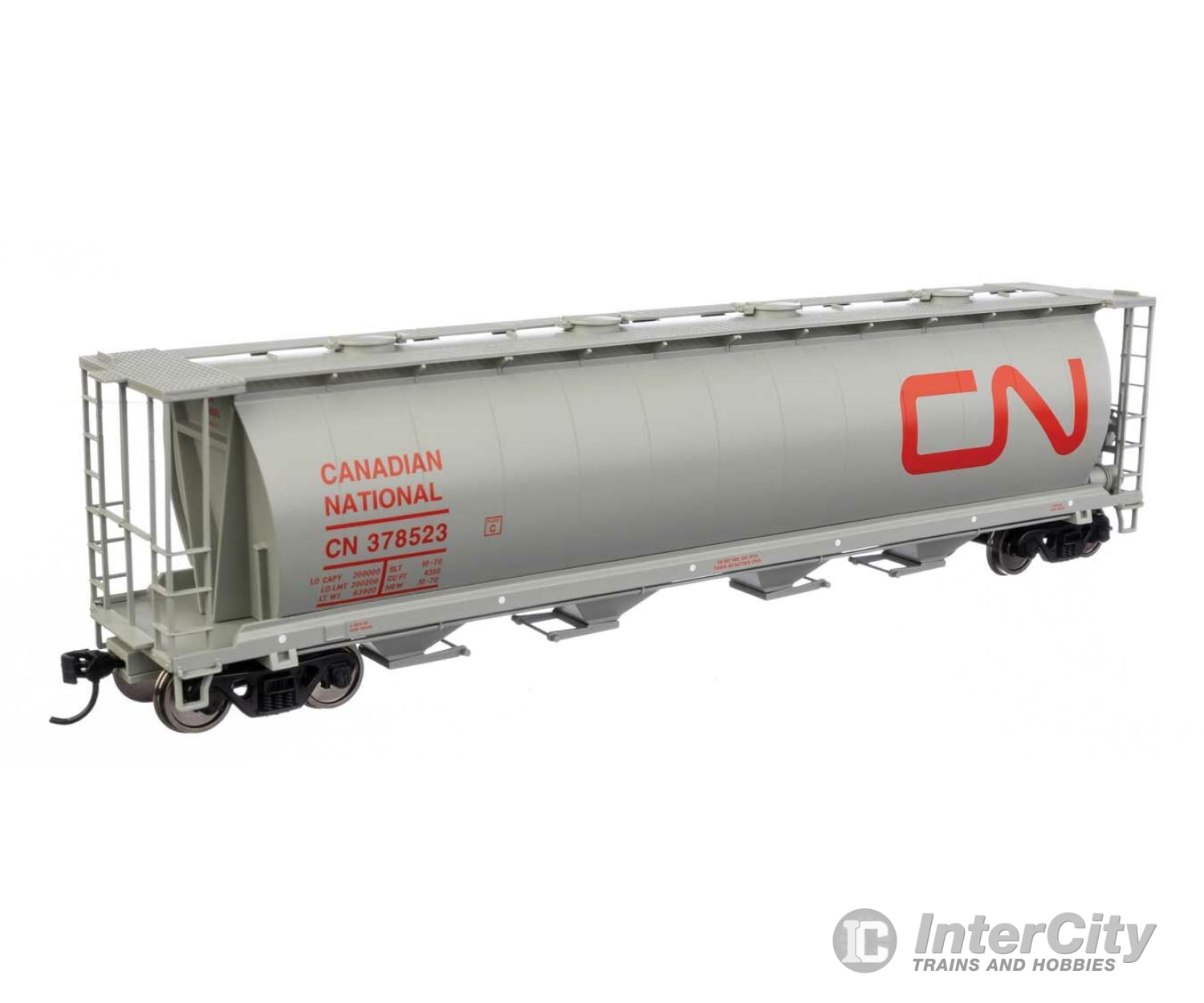 Walthers Mainline 7878 59 Cylindrical Hopper - Ready To Run -- Canadian National #378523 (Gray Red;