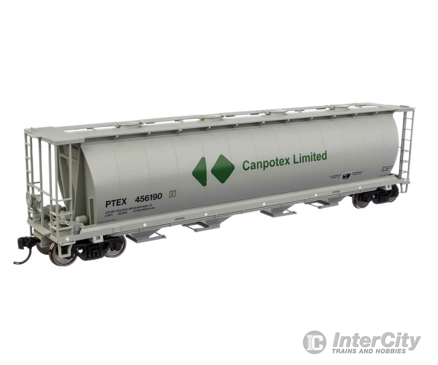 Walthers Mainline 7887 59 Cylindrical Hopper - Ready To Run -- Canpotex Ltd Ptex #456190 (White