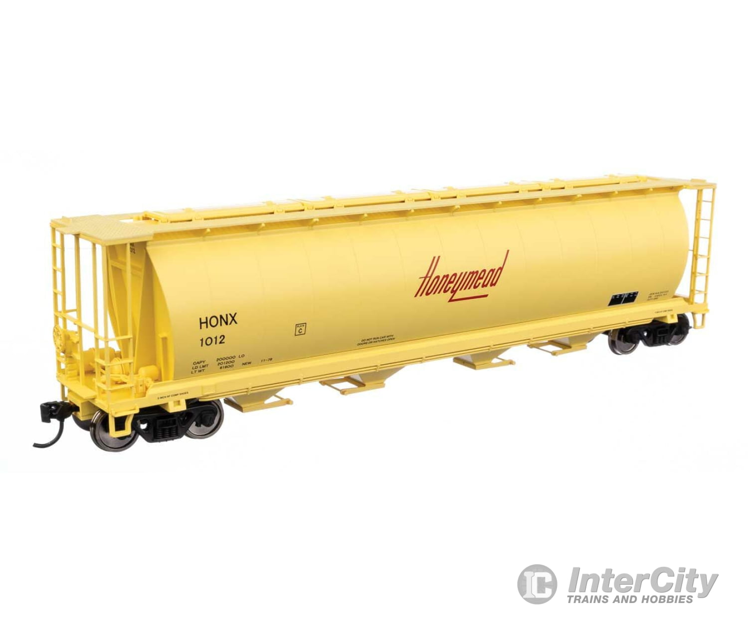 Walthers Mainline 7896 59 Cylindrical Hopper - Ready To Run -- Honeymead #1012 (Yellow Black Red