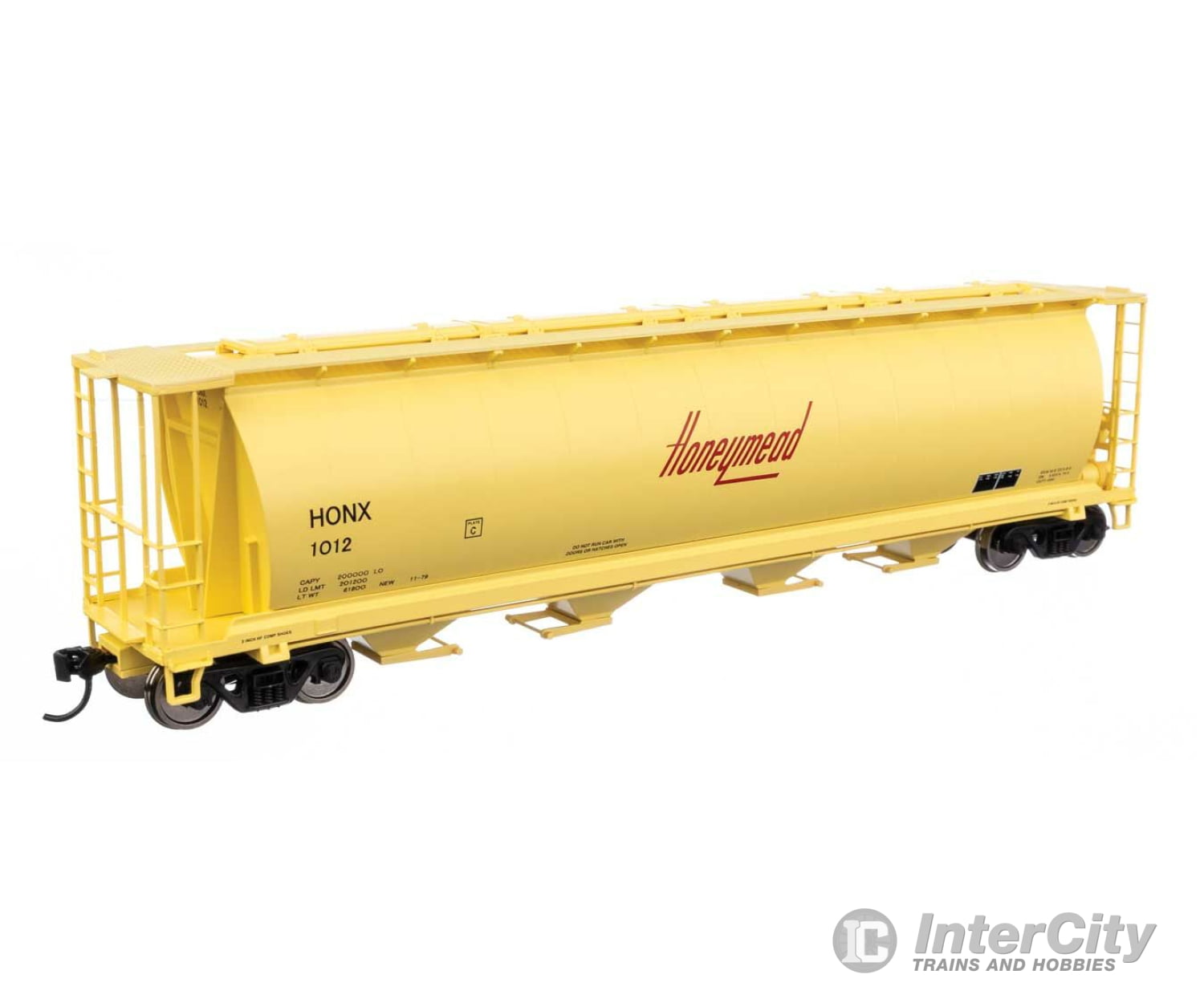 Walthers Mainline 7896 59 Cylindrical Hopper - Ready To Run -- Honeymead #1012 (Yellow Black Red