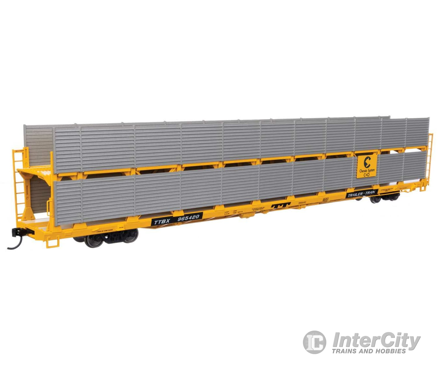 Walthers Mainline 8105 89 Flatcar W/Bi-Level Shielded Auto Rack - Ready To Run -- Chesapeake & Ohio