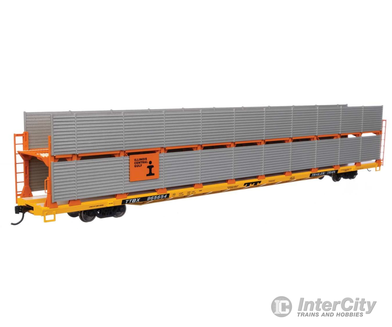 Walthers Mainline 8116 89 Flatcar W/Bi-Level Shielded Auto Rack - Ready To Run -- Illinois Central