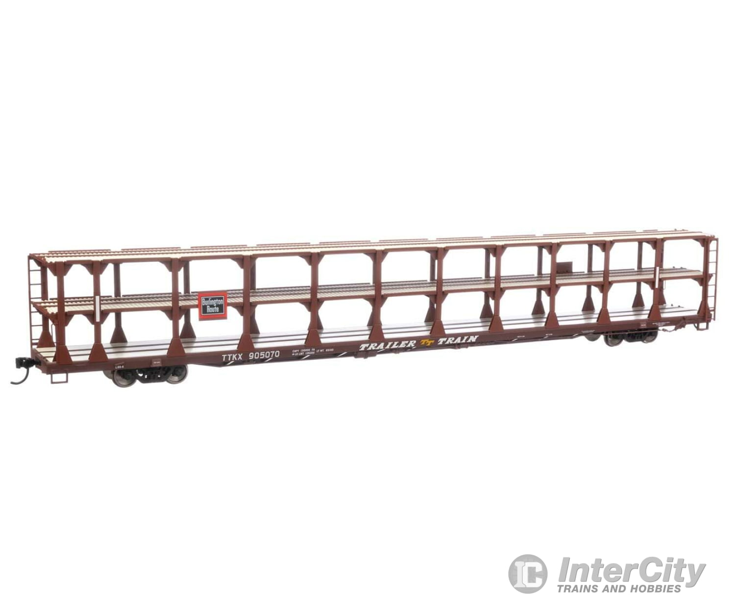 Walthers Mainline 8201 89 Flatcar W/Tri-Level Open Auto Rack - Ready To Run -- Chicago Burlington &