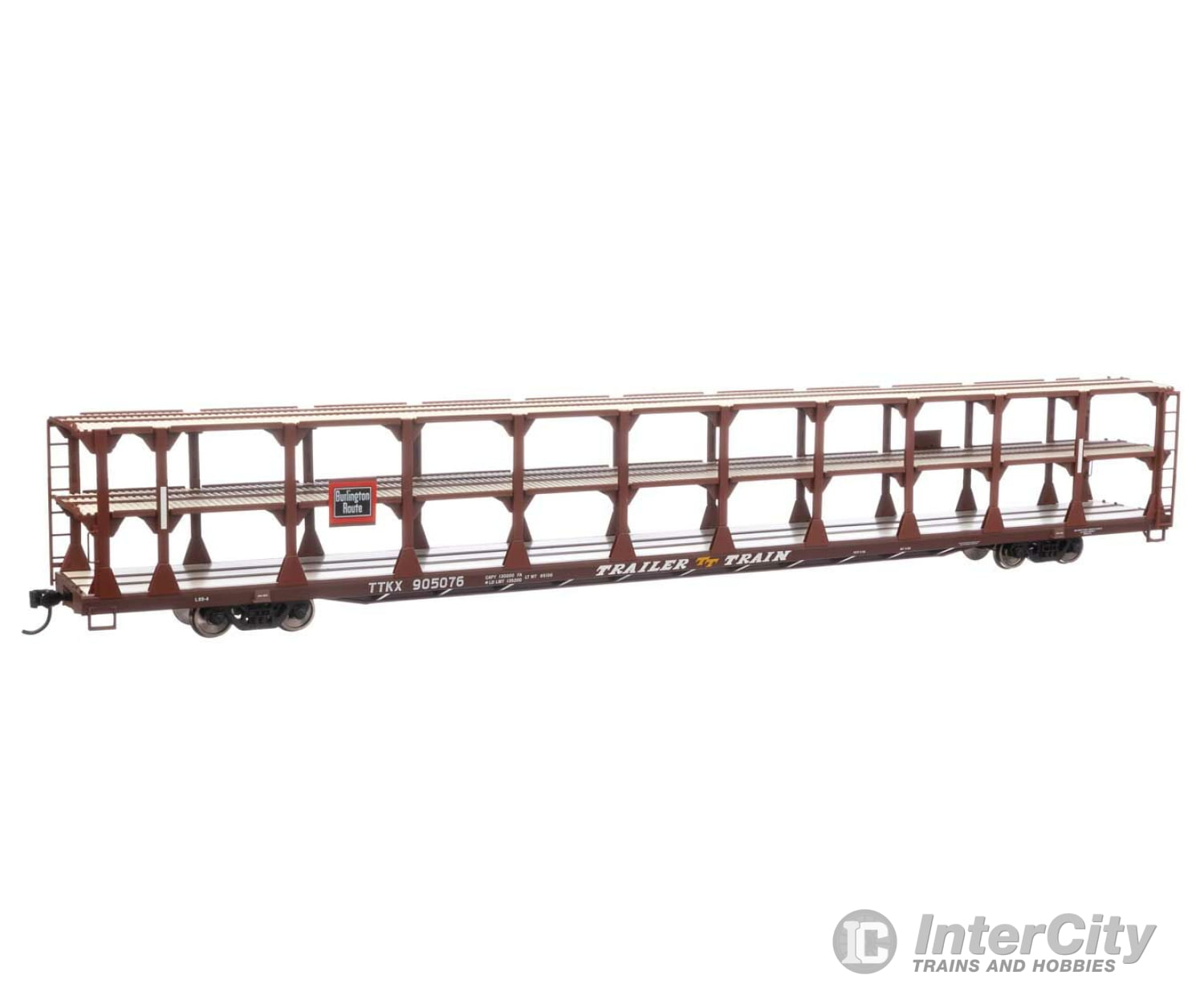 Walthers Mainline 8202 89 Flatcar W/Tri-Level Open Auto Rack - Ready To Run -- Chicago Burlington &