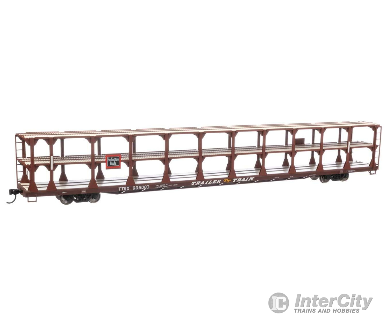 Walthers Mainline 8203 89 Flatcar W/Tri-Level Open Auto Rack - Ready To Run -- Chicago Burlington &