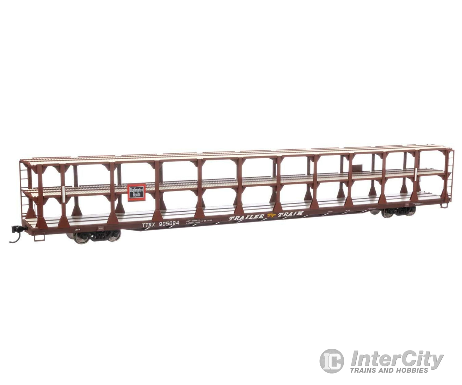 Walthers Mainline 8204 89 Flatcar W/Tri-Level Open Auto Rack - Ready To Run -- Chicago Burlington &