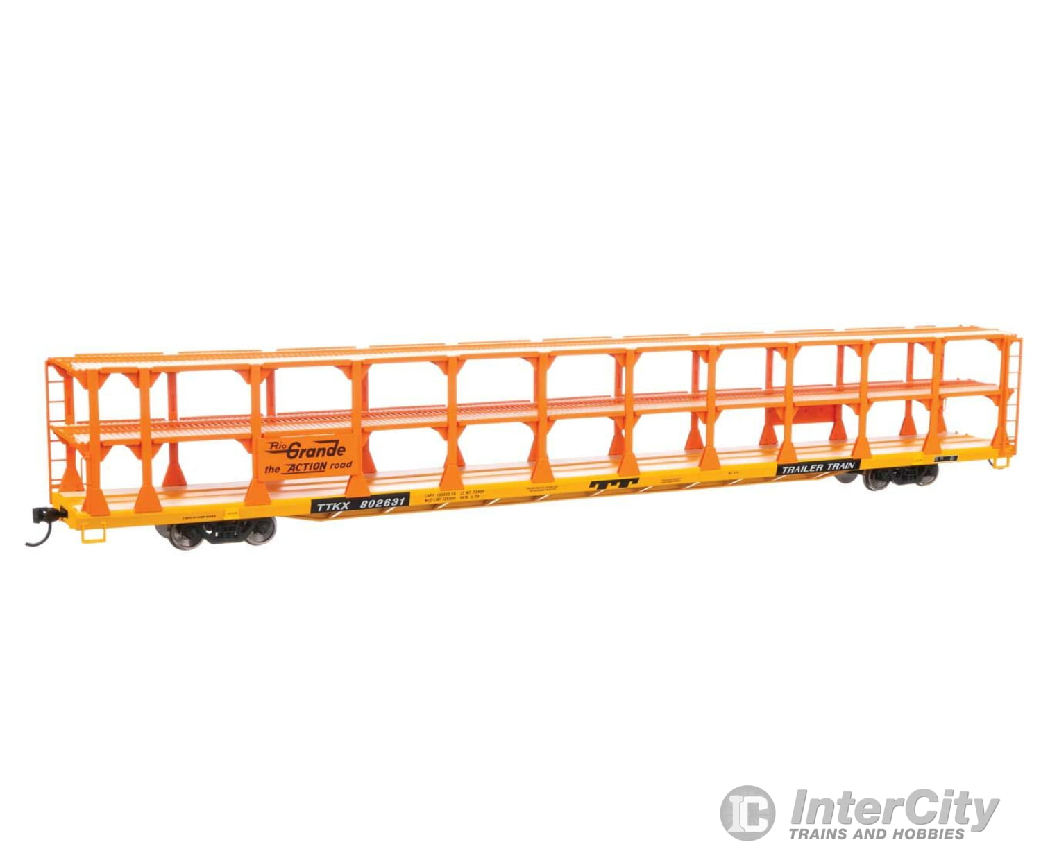 Walthers Mainline 8206 89 Flatcar W/Tri-Level Open Auto Rack - Ready To Run -- Denver & Rio Grande