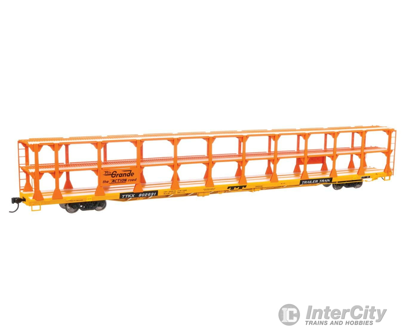 Walthers Mainline 8206 89 Flatcar W/Tri-Level Open Auto Rack - Ready To Run -- Denver & Rio Grande