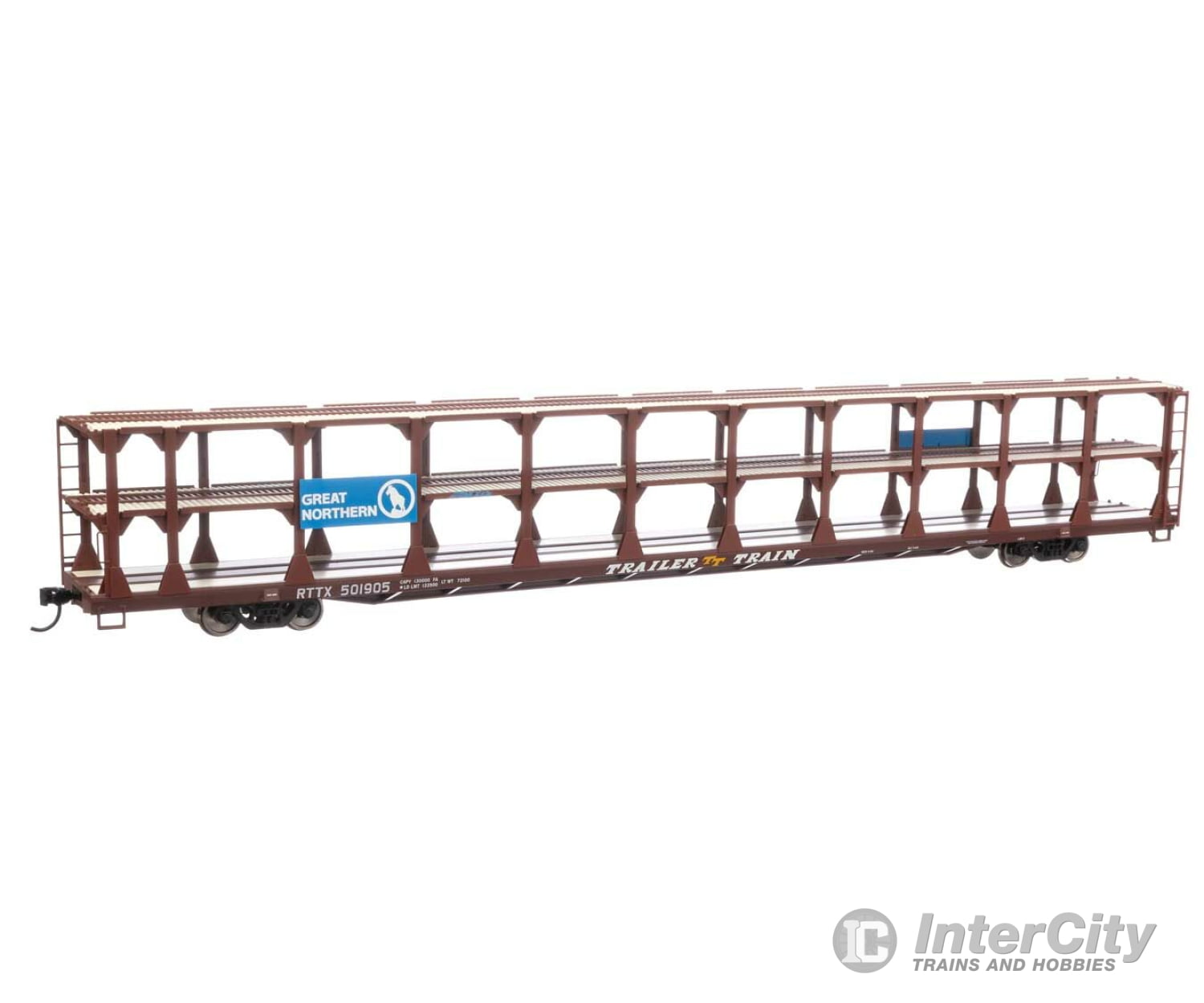 Walthers Mainline 8209 89 Flatcar W/Tri-Level Open Auto Rack - Ready To Run -- Great Northern