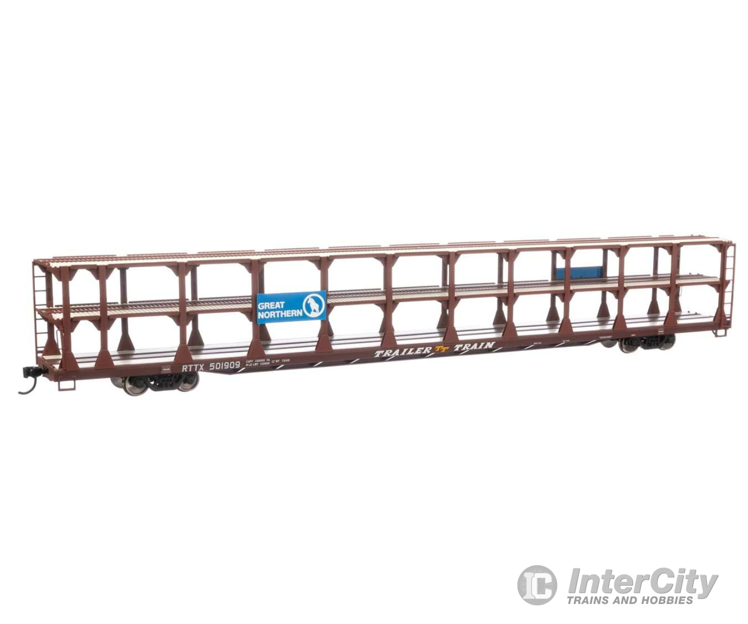 Walthers Mainline 8210 89 Flatcar W/Tri-Level Open Auto Rack - Ready To Run -- Great Northern