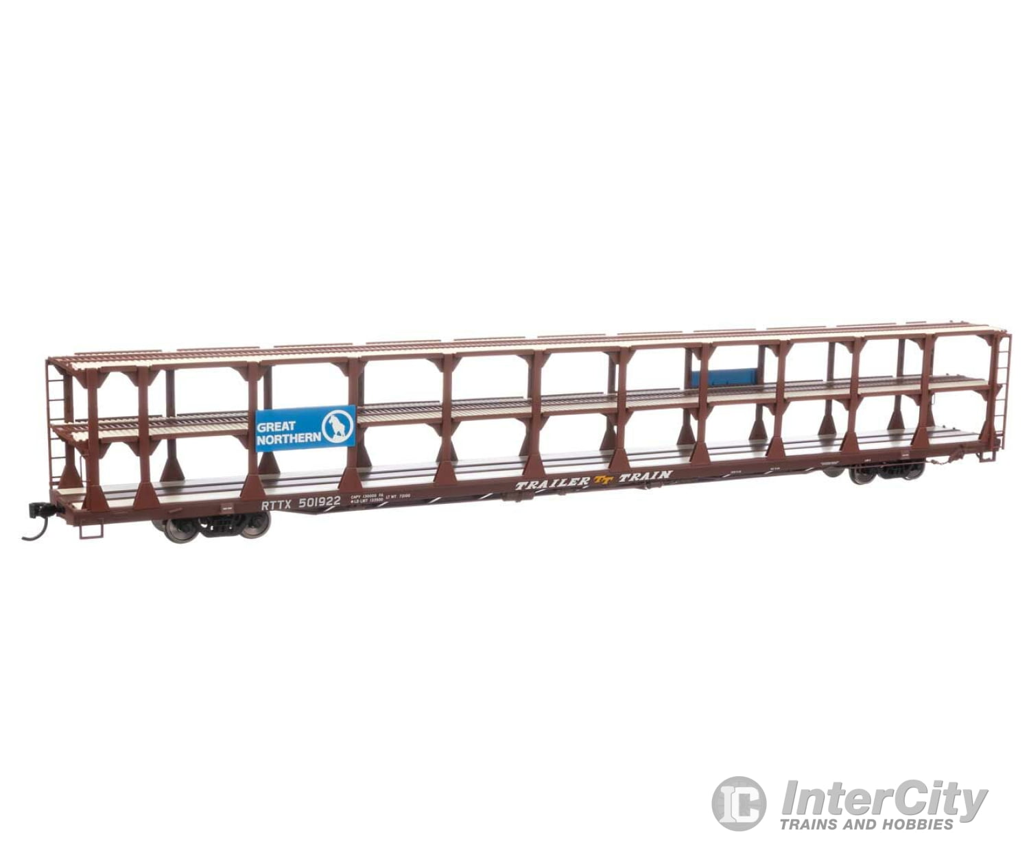 Walthers Mainline 8212 89 Flatcar W/Tri-Level Open Auto Rack - Ready To Run -- Great Northern