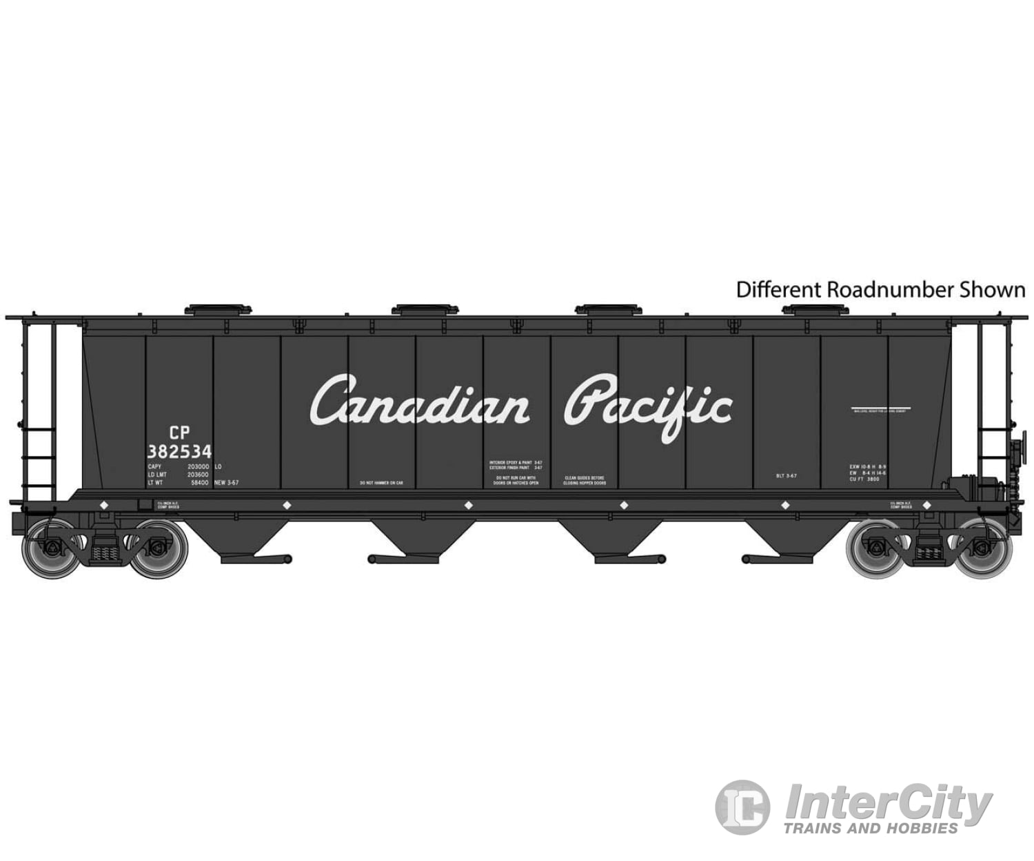 Walthers Mainline Ho 7815 59 Cylindrical Hopper - Ready To Run -- Canadian Pacific #382799 (Black