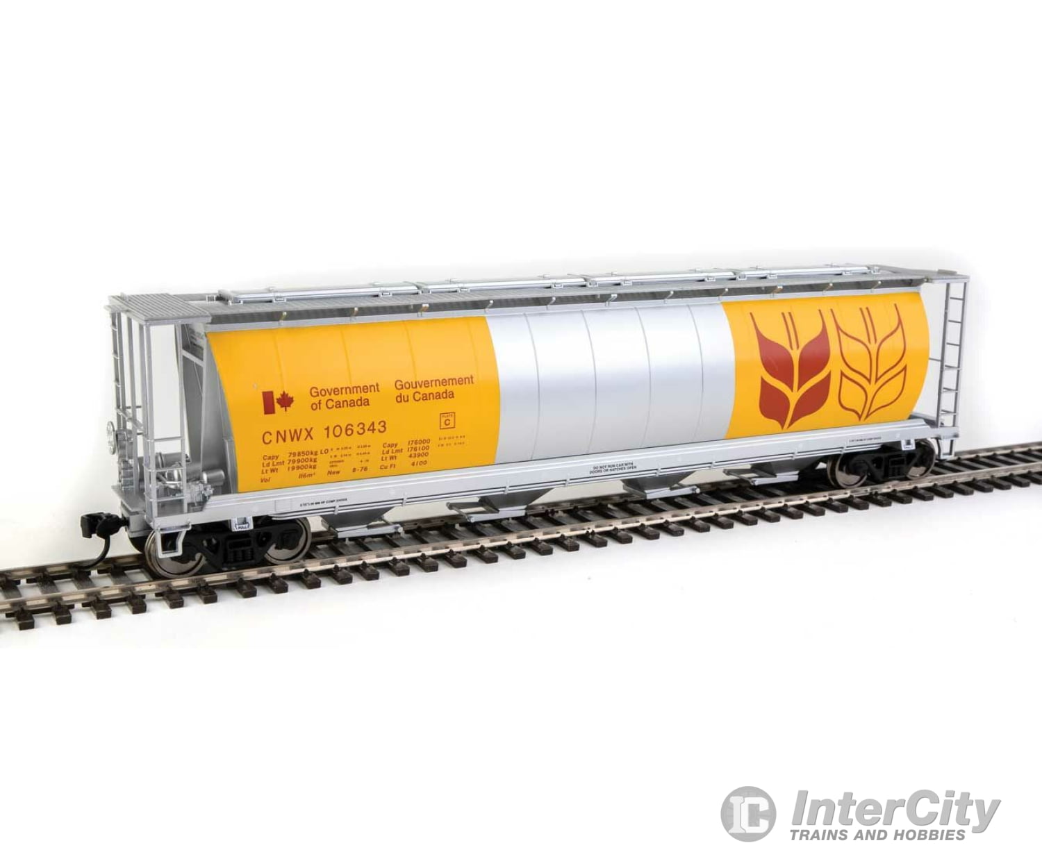 Walthers Mainline Ho 7844 59 Cylindrical Hopper - Ready To Run -- Canadian Wheat Board Cnwx #106343