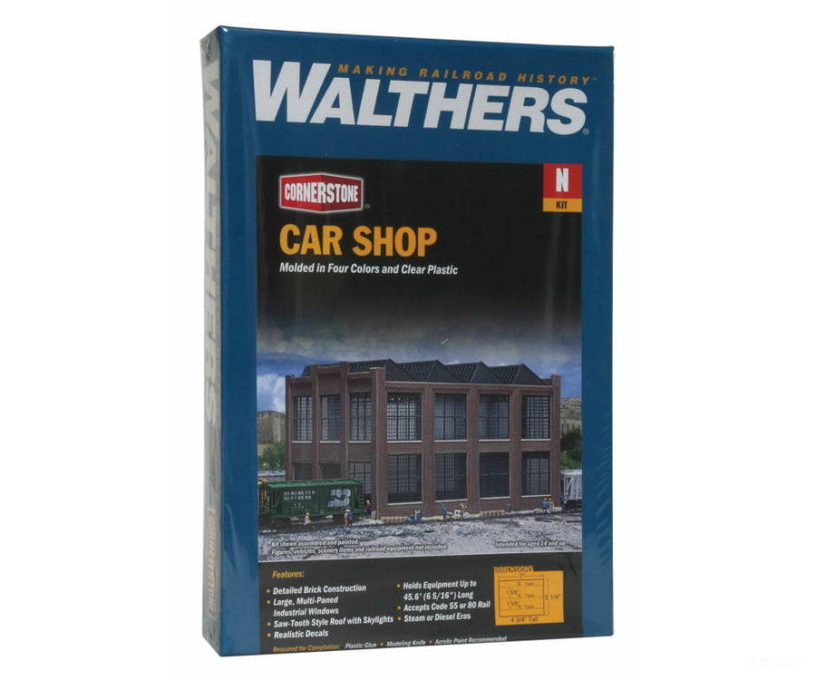 Walthers Cornerstone 3228 Car Shop -- Kit - 7 X 5-1/4 4-3/4’ 17.7 13.3 12Cm Structures