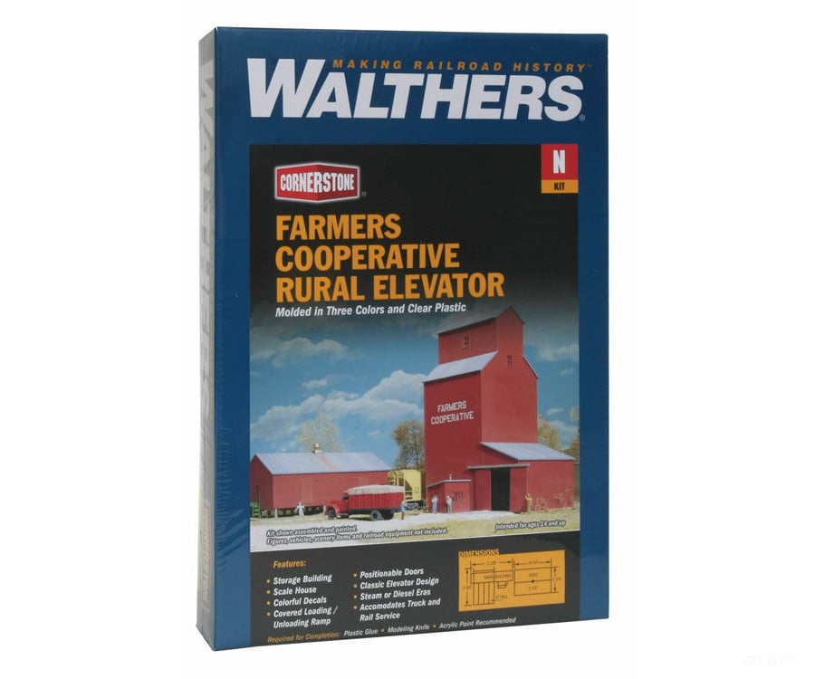 Walthers Cornerstone 3238 Farmers Co-Op Rural Grain Elevator -- Kit - Elevator: 4-3/8 X 5-3/8 6 11