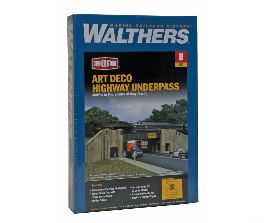 Walthers Cornerstone 3800 Art Deco Highway Underpass -- Kit - 8-3/8 X 6-5/8 1-7/8’ 21.2 16.8