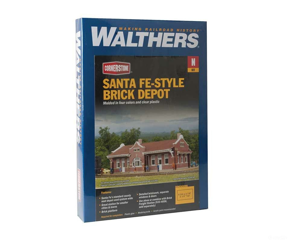 Walthers Cornerstone 3803 Santa Fe-Style Brick Depot -- Kit - 6-3/4 X 3-7/8 2-1/4’ 17.1 9.8 5.7Cm