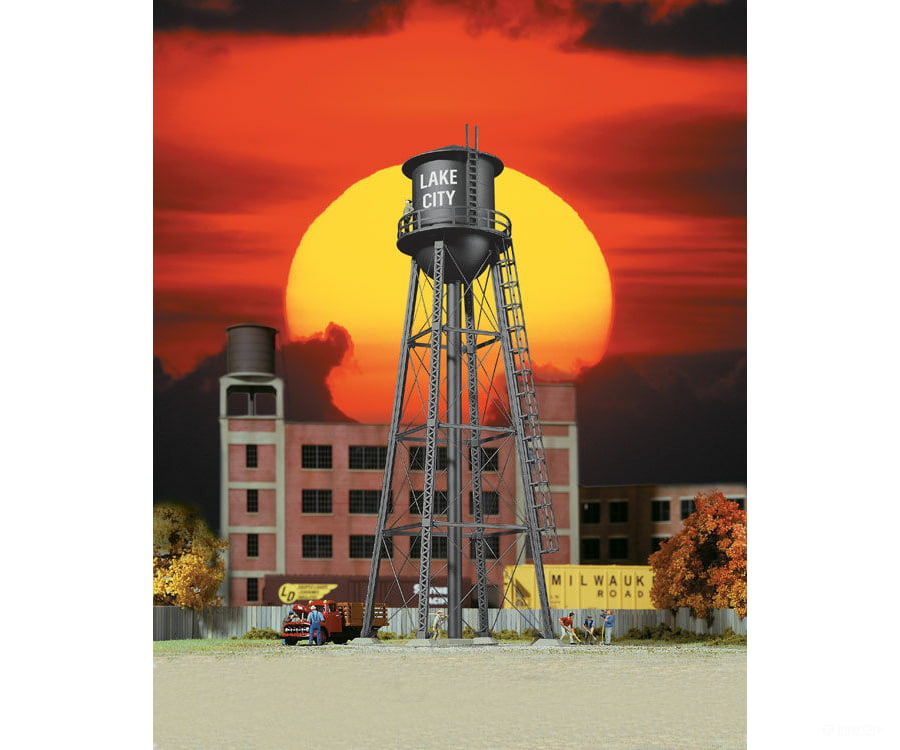 Walthers Cornerstone 3832 City Water Tower -- Assembled - Black 2-3/8 X 7’ 6 17.8Cm Structures