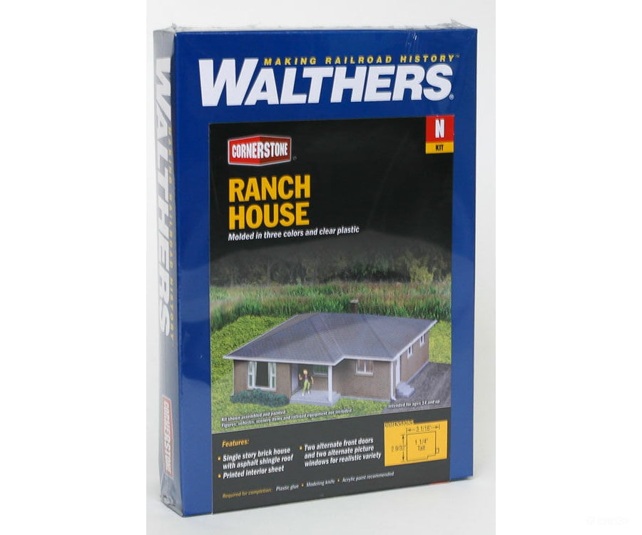 Walthers Cornerstone 3838 Brick Ranch House -- Kit - 3-1/16 X 2-9/32 1-1/4’ 7.7 5.7 3.17Cm