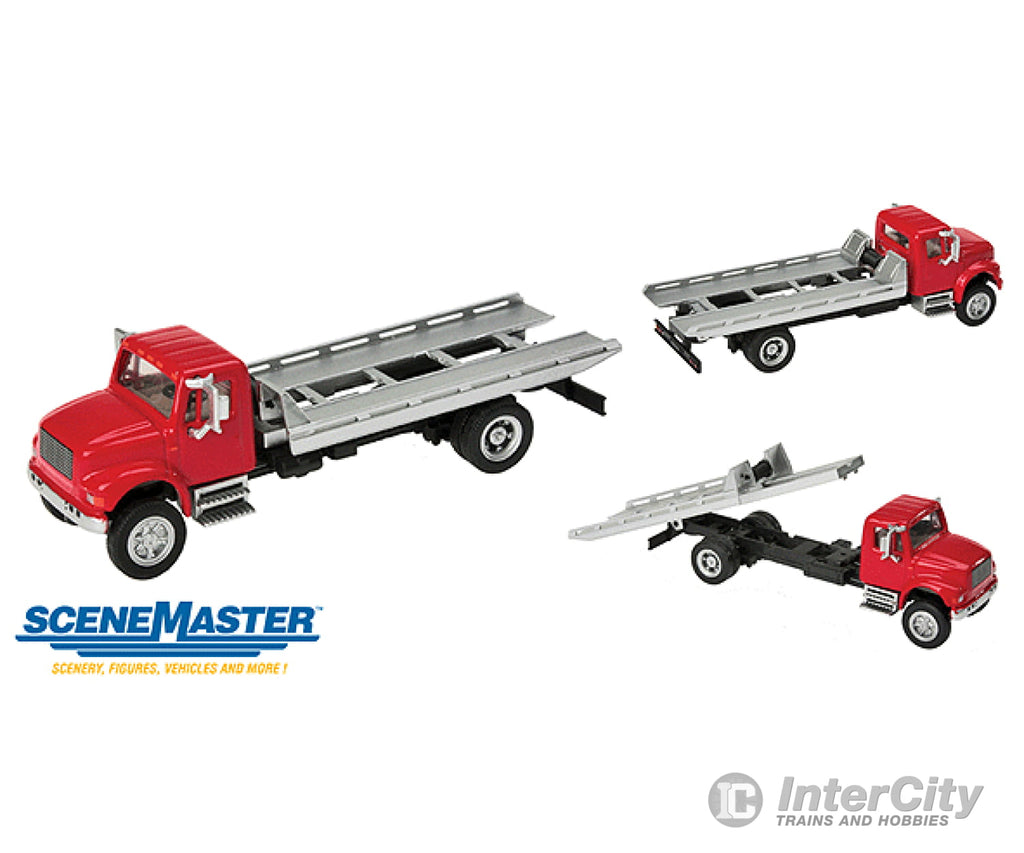 Walthers Scenemaster 11591 International(R) 4900 Roll-On/Roll-Off Flatbed - Assembled -- Red Cars &