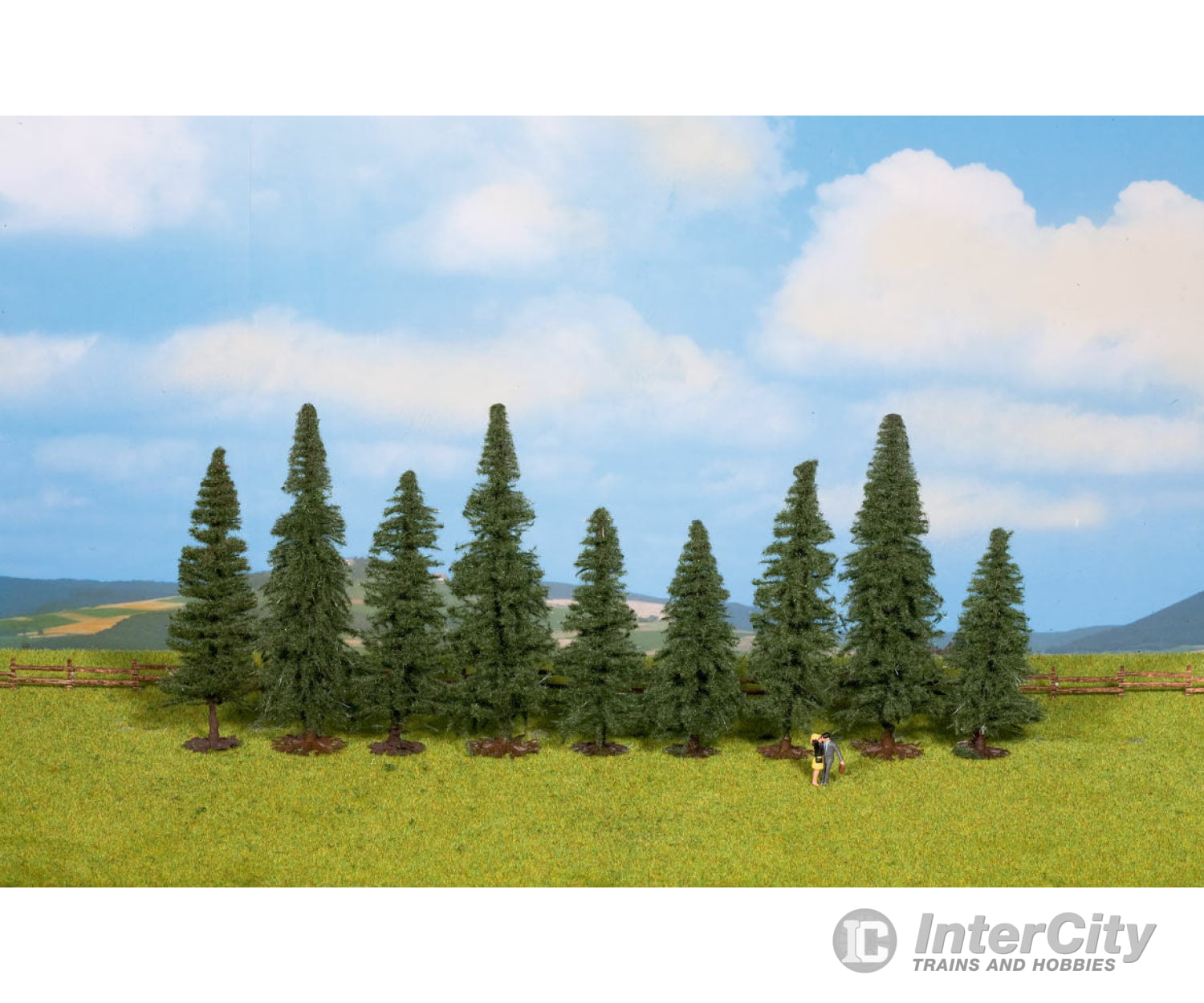 Walthers Scenemaster 1160 Fir Trees Pkg(9) -- 3-1/8 To 4-3/4’ 8 12Cm Tall W/Flat Base & Vegetation