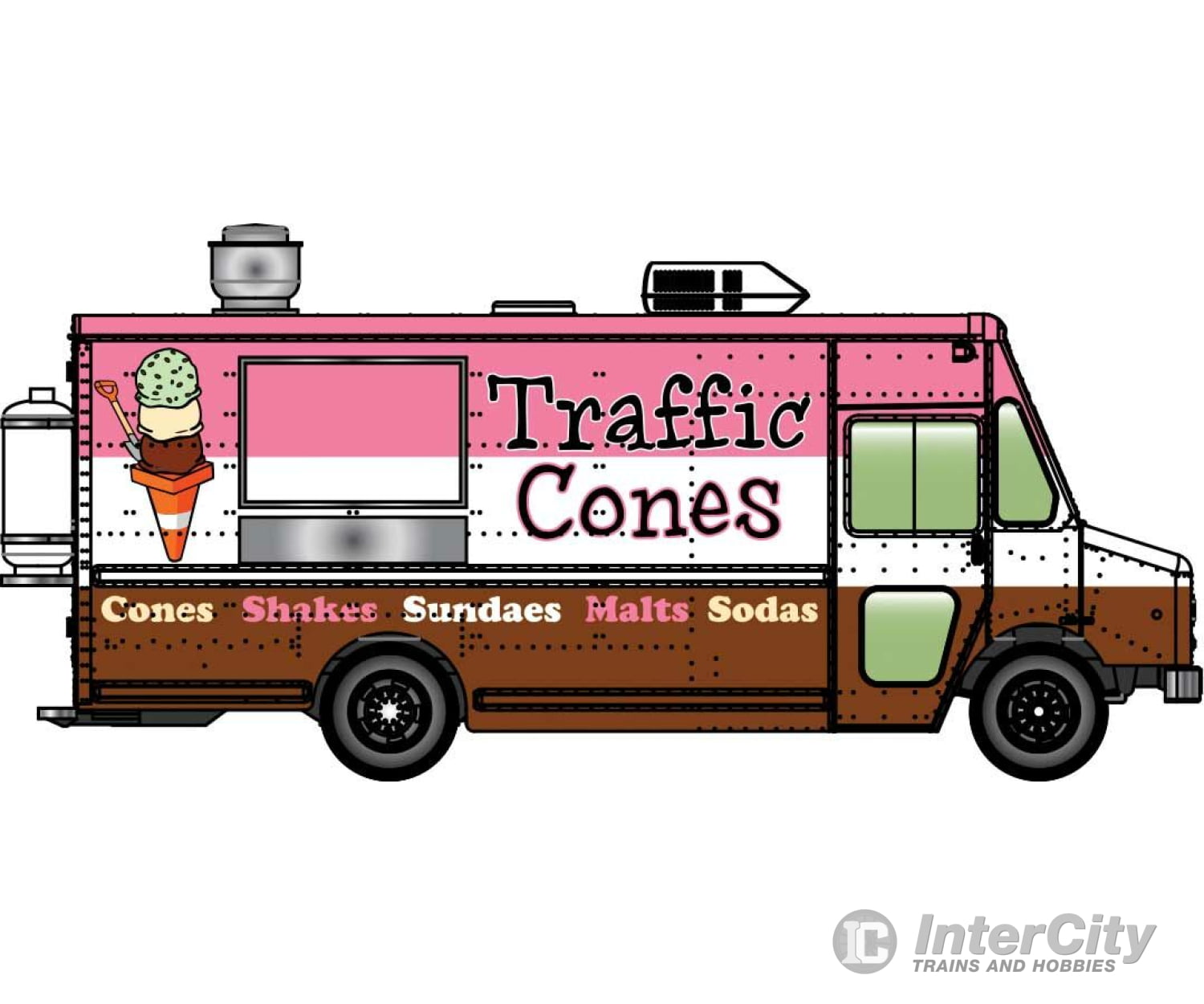 Walthers Scenemaster 12108 Morgan Olson(R) Route Star Van -- Road Cones Ice Cream Food Truck Cars &