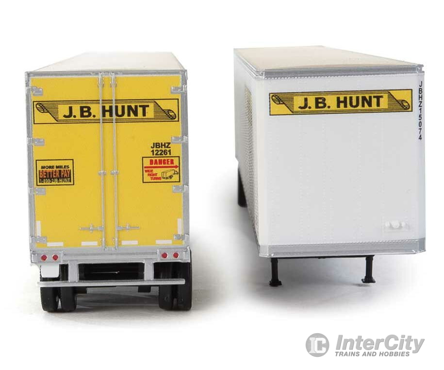 Walthers Scenemaster 2462 53’ Stoughton Trailer 2-Pack - Assembled -- J.b. Hunt (White Yellow