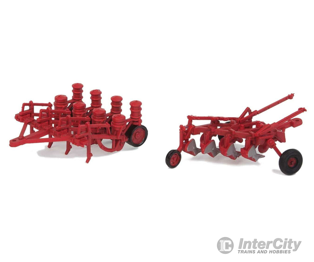 Walthers Scenemaster 4162 Farm Plow And Planter - Assembled -- Red Scenery Details