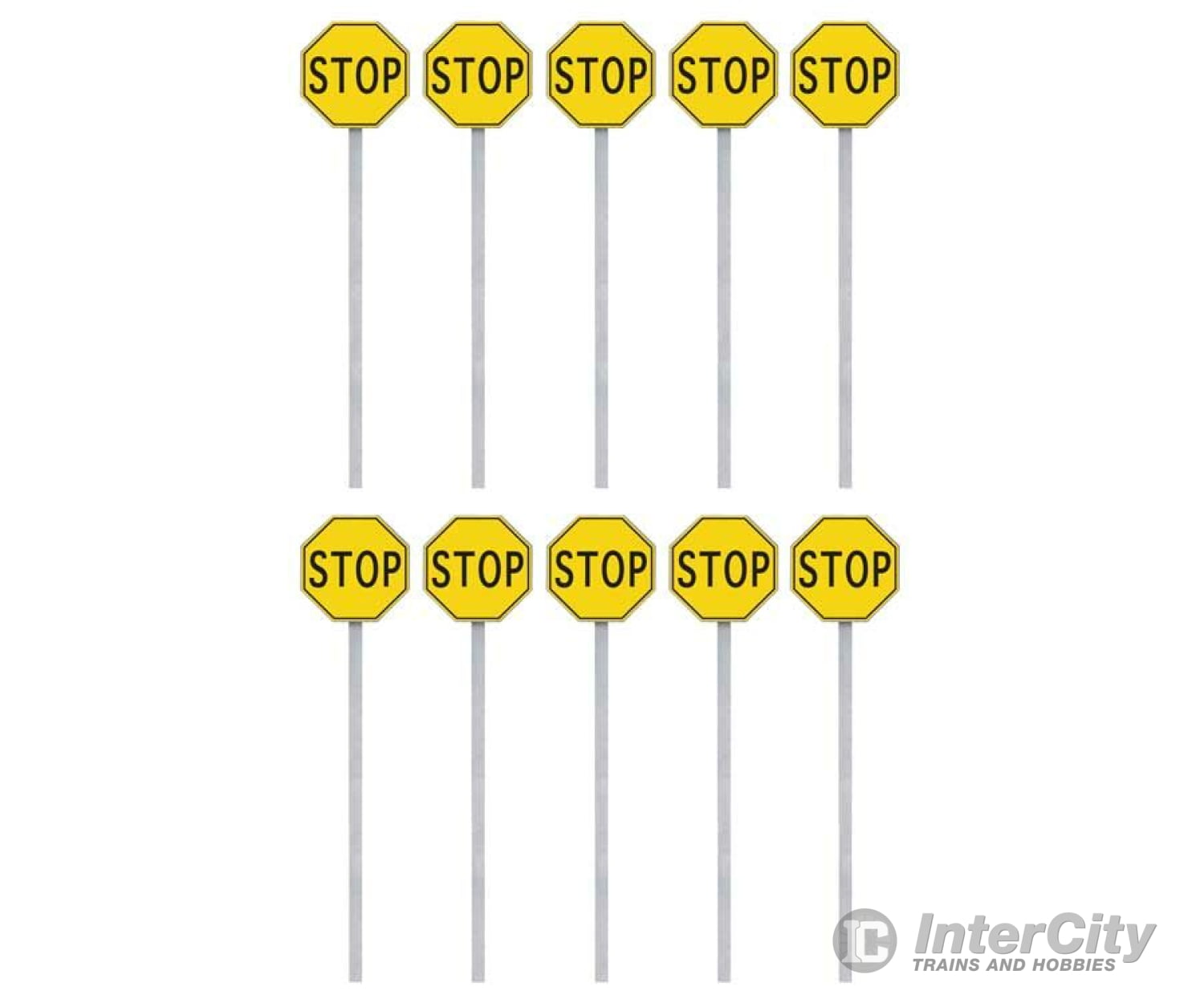 Walthers Scenemaster 4211 Stop Signs Pkg(10) -- 1924-1954 (Yellow Black) Scenery Details