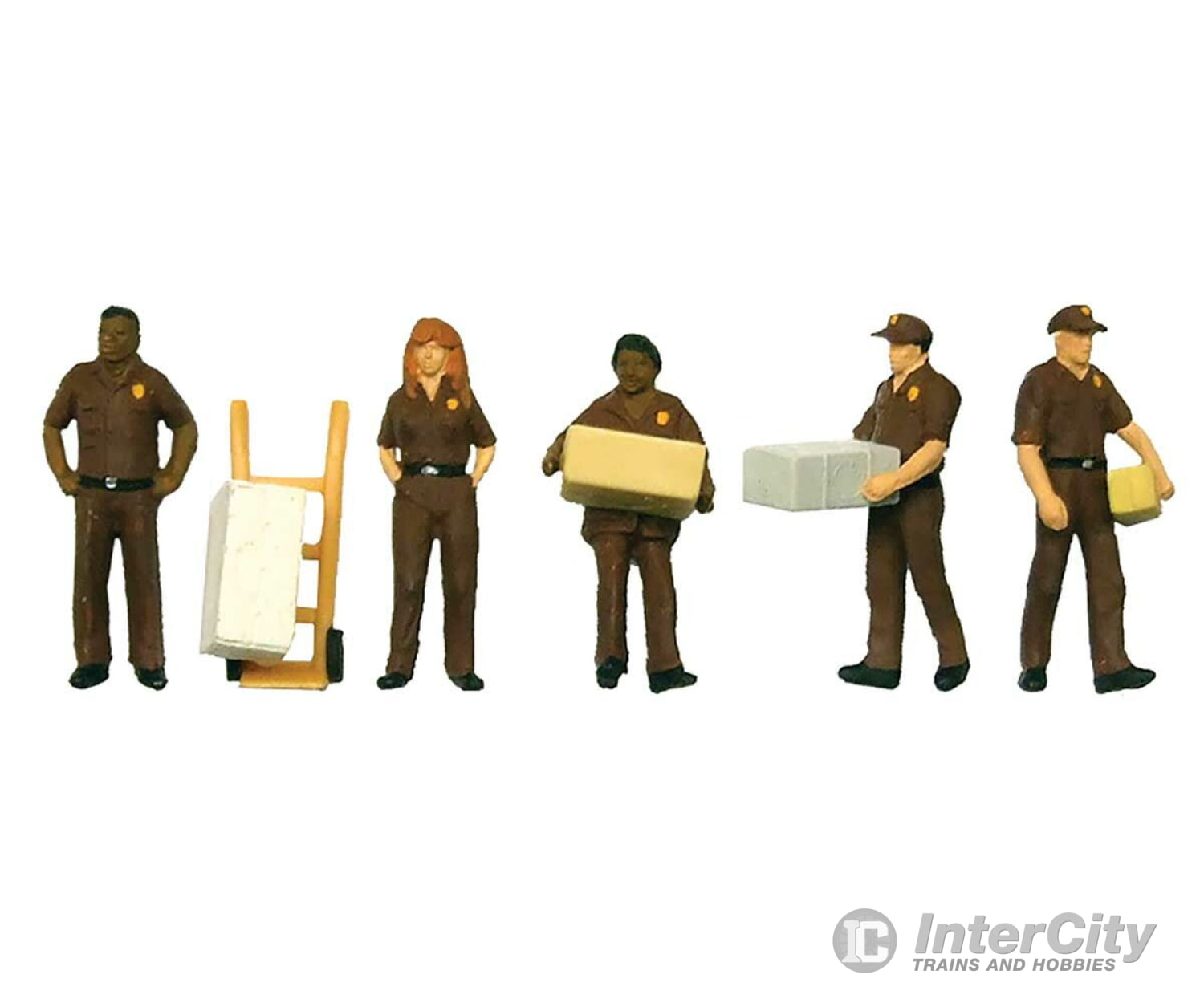 Walthers Scenemaster 6043 Ups Delivery Personnel Pkg(5) -- Includes Handcart Figures