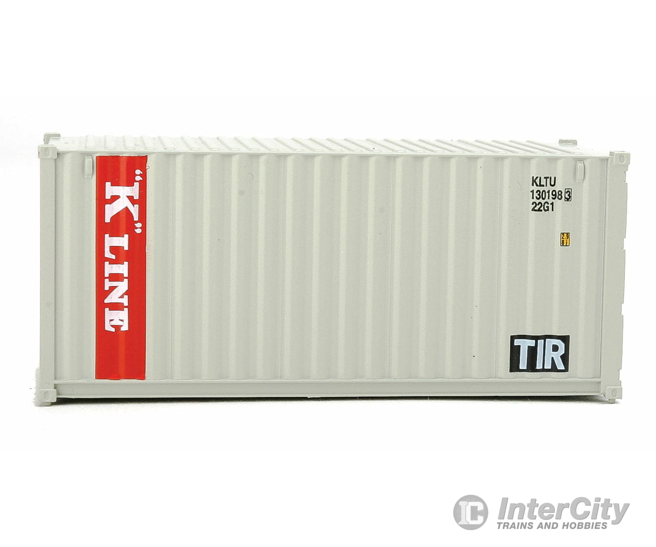 Walthers Scenemaster 8065 20’ Corrugated Container - Assembled -- K-Line (Gray Red White) Freight