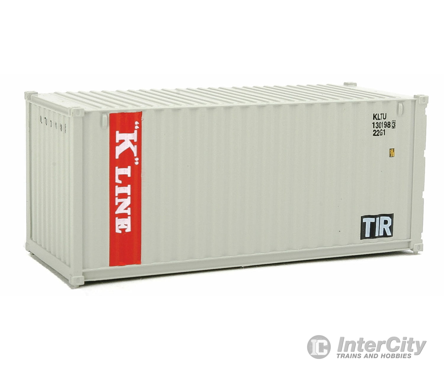 Walthers Scenemaster 8065 20’ Corrugated Container - Assembled -- K-Line (Gray Red White) Freight