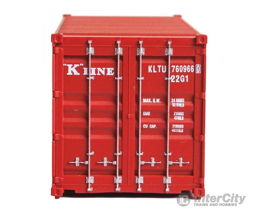 Walthers Scenemaster 8073 20’ Corrugated Container - Assembled -- K-Line (Red White) Freight