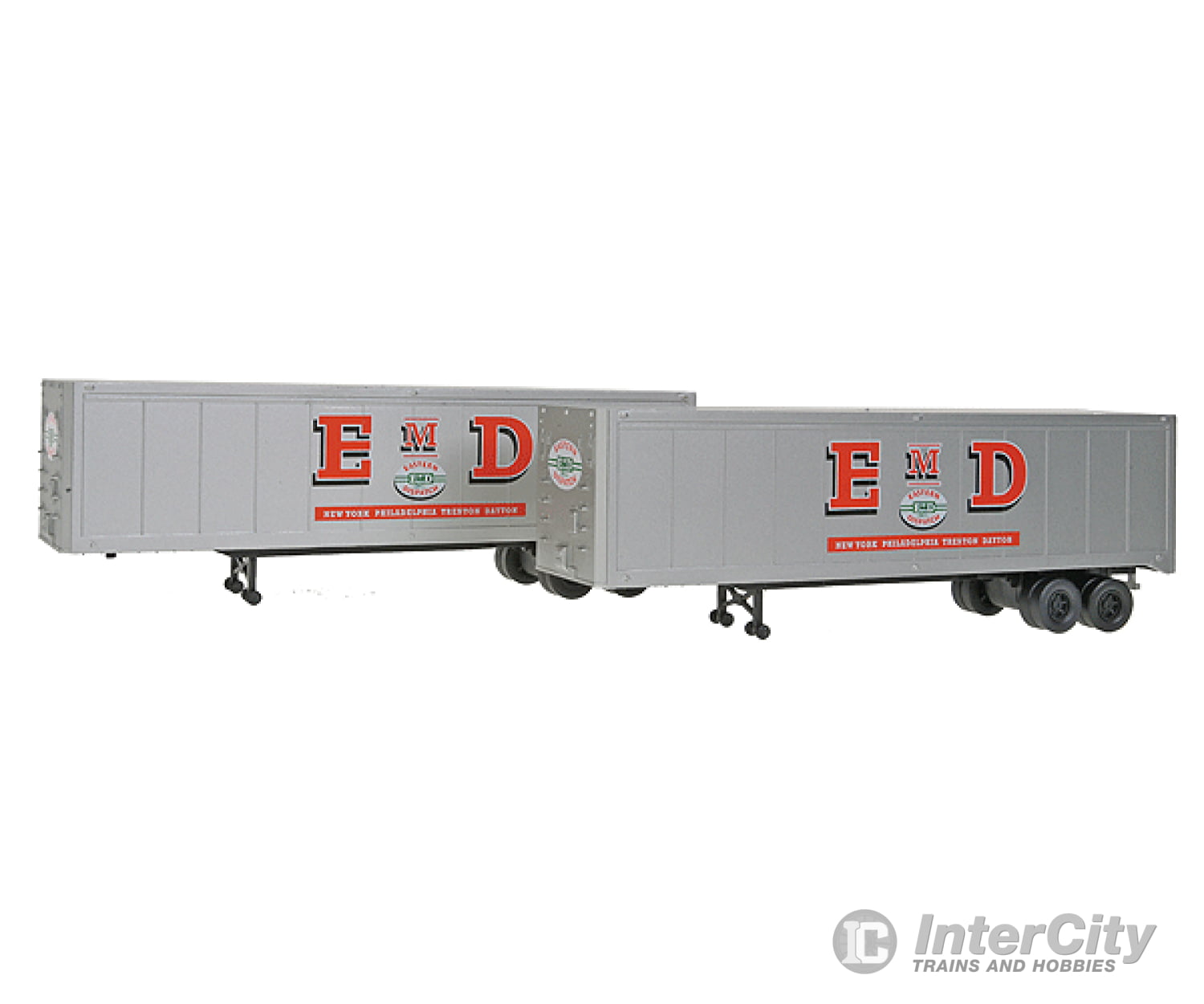 Walthers Scenemaster Ho 2303 40 Trailer 2-Pack - Assembled -- Emd Inc. (Silver Red Large Lettering)