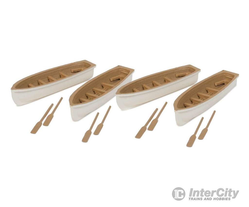 Walthers Scenemaster Ho 4163 Row Boat 4-Pack - Assembled -- White Tan Scenery Details