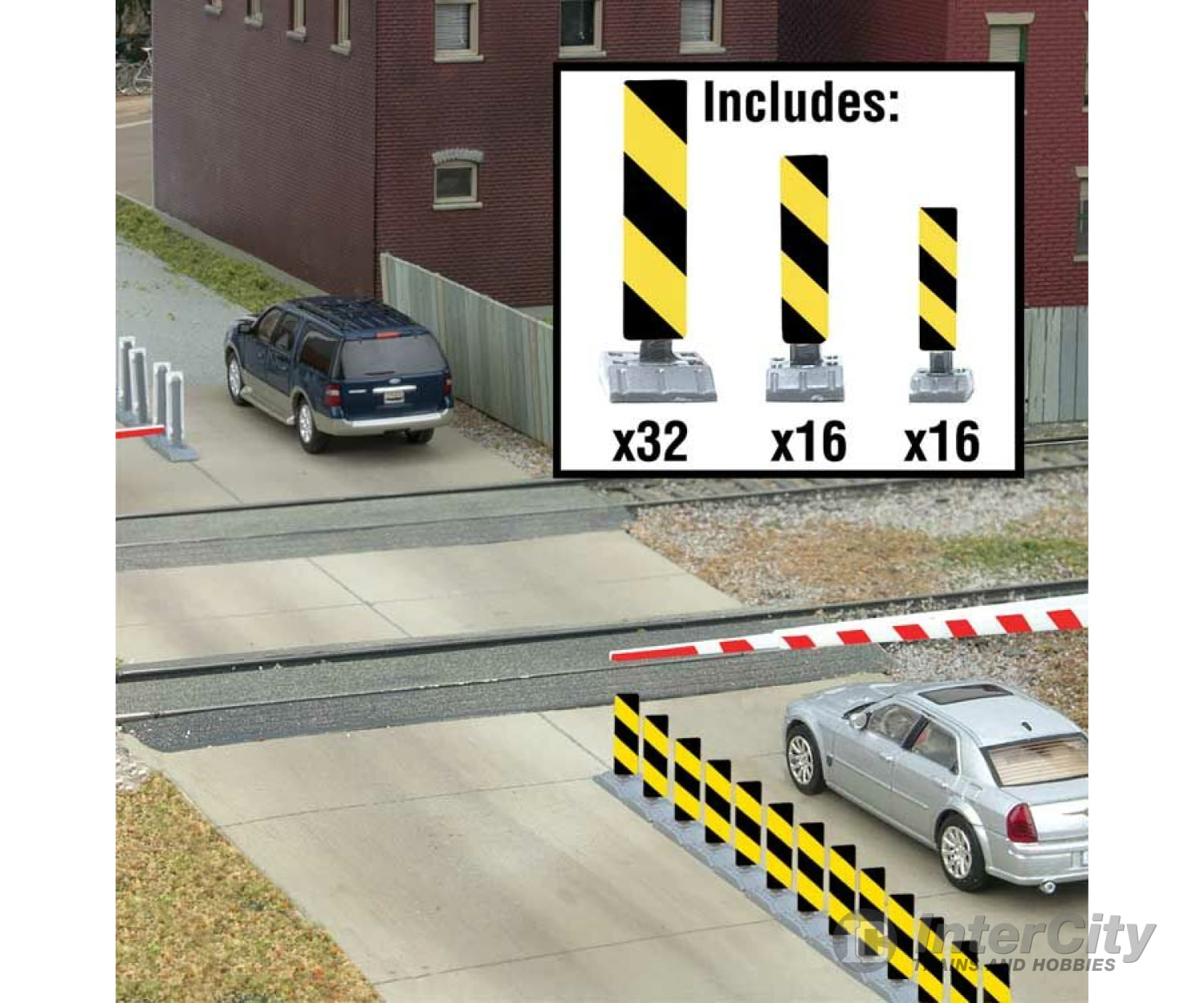 Walthers Scenemaster Ho 4168 Quiet Crossing Lane Markers -- Kit (Yellow Black Stripes) Scenery