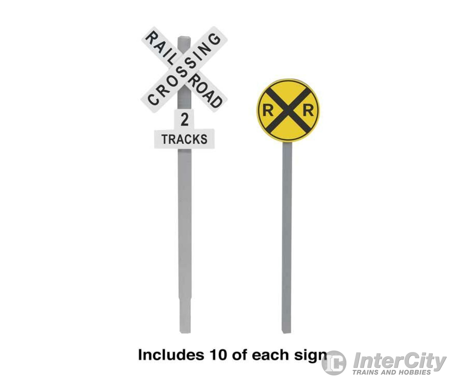 Walthers Scenemaster Ho 4197 Railroad Crossing Signs -- 10 Each Modern Advance Warning & Crossbucks