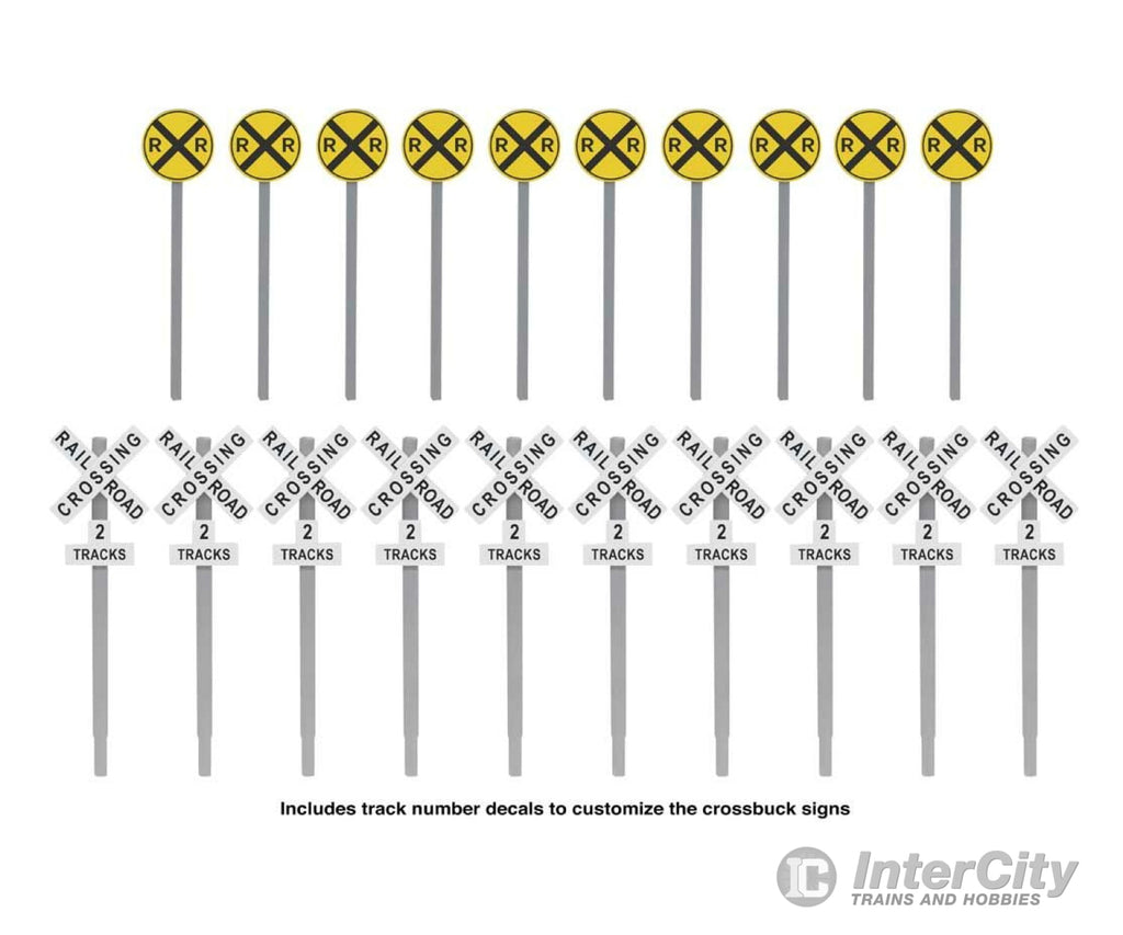 Walthers Scenemaster Ho 4197 Railroad Crossing Signs -- 10 Each Modern Advance Warning & Crossbucks