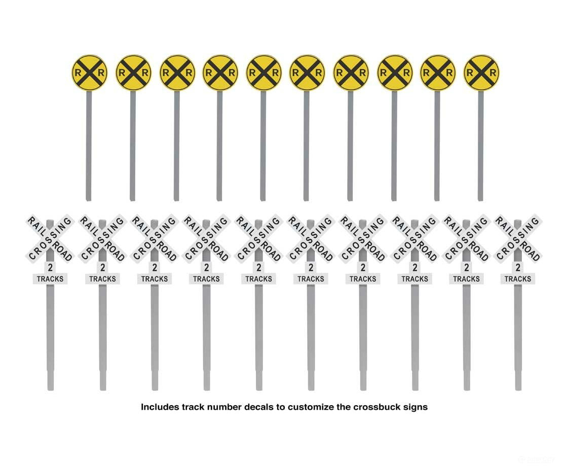Walthers Scenemaster Ho 4197 Railroad Crossing Signs -- 10 Each Modern Advance Warning & Crossbucks
